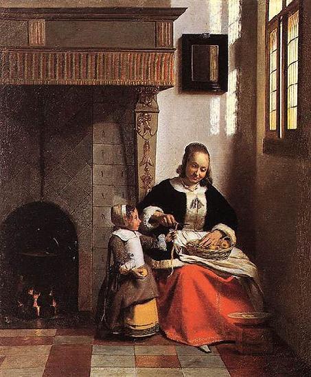 Pieter de Hooch A Woman Peeling Apples oil painting picture